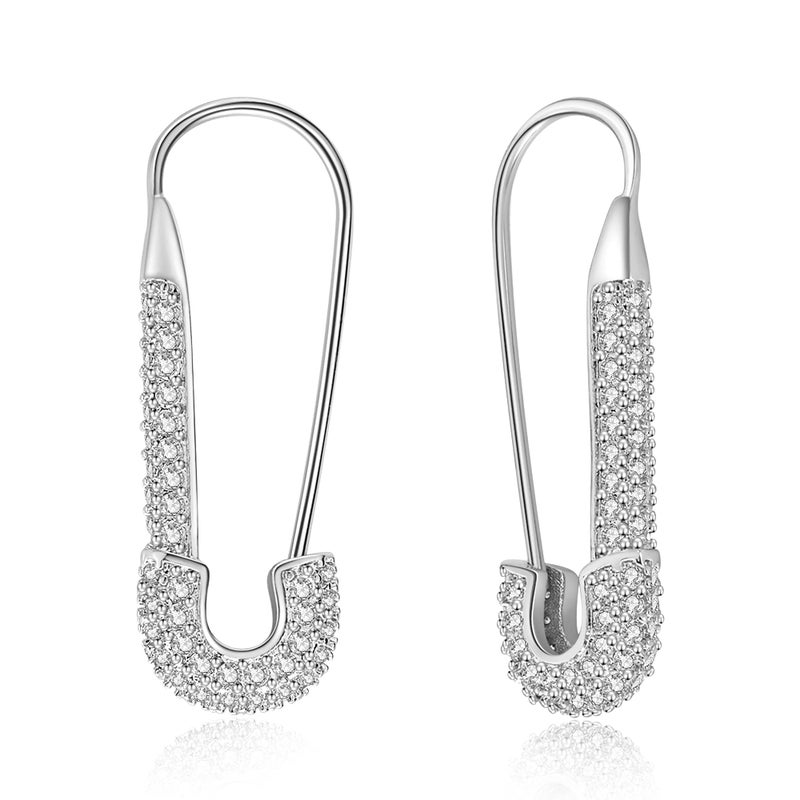 SANNYRA Safety Pin Earrings for Women, Silver Paperclip Earrings for Women Trendy, Minimalist Dangle Hoop Paper Clip Ear Hoop Studs Daily Jewelry - Image 1